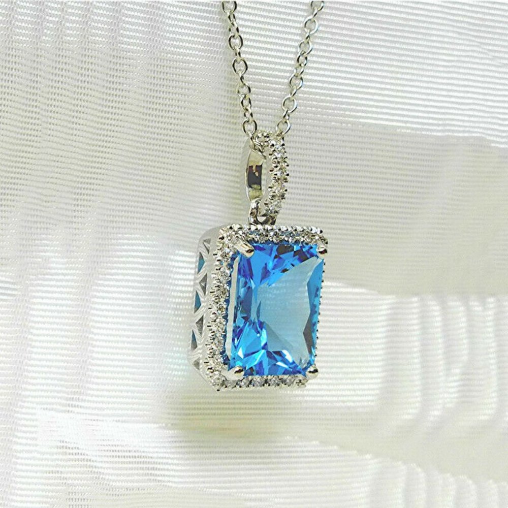 New 925 Silver Blue Sapphire Pedant Necklace - Picture 2 of 2
